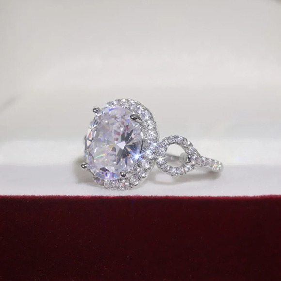 🔥Beautiful Hollow Oval Pure Zircon Cubic Carved Macro Pave Silver Rings, K812 - Picture 3 of 5